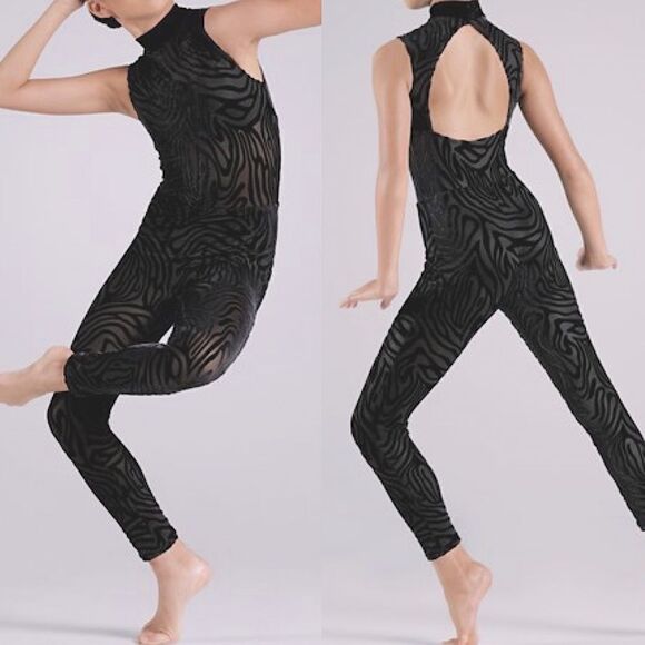 WEISSMAN Elite Dance Costume black Burnout Animal Mesh Unitard NV11636 MC - Picture 1 of 13